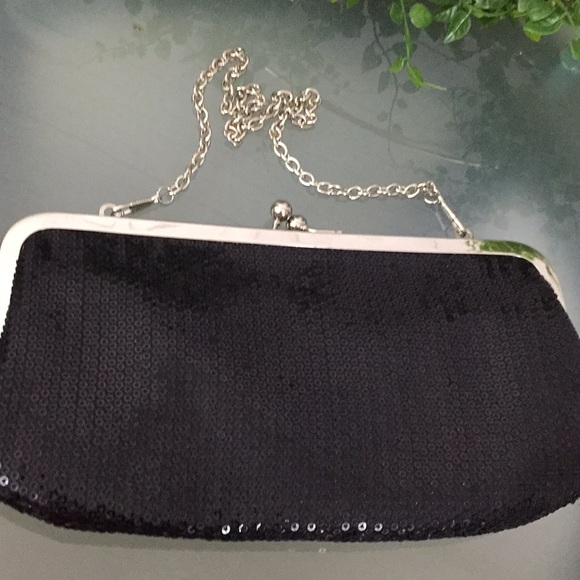 Aldo Black Sequined Handbag Clutch w/Chain strap - Picture 3 of 8